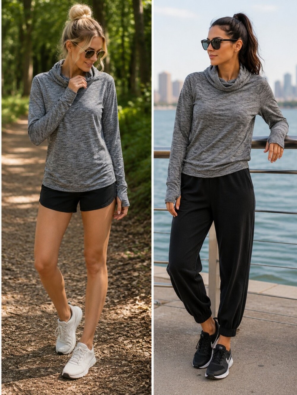 Ideology Gray Heathered Cowl Neck Pullover
